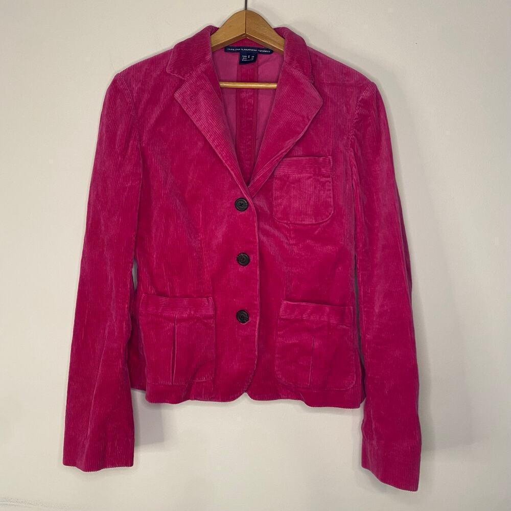 Ralph Lauren Sport Pink‎ Cordoroy 3 Button Cotton Blazer Jacket Preppy Suede 6